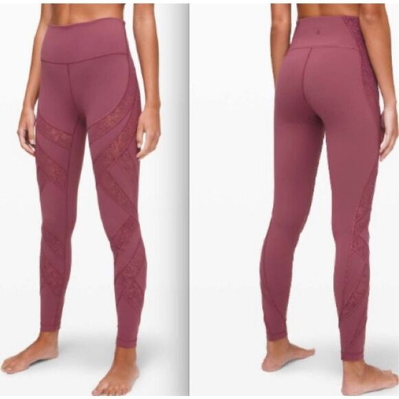 Lululemon Womens High Rise Wunder Under Mesh Tight Leggings Burgundy Size 4